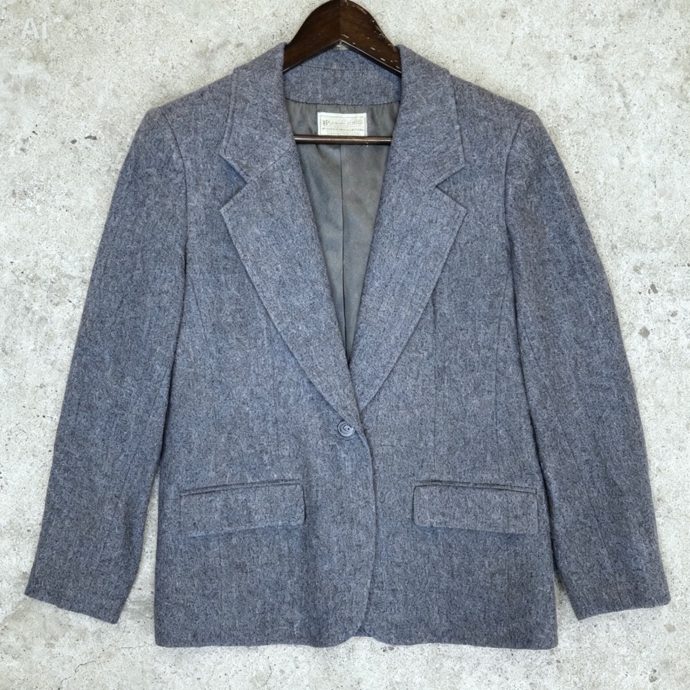 Pendleton Vintage Wool Blazer Minimalist Career‎ Single Button Womens Gray sz 10